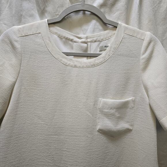 Madewell white textured button-down back short sleeve top poly/silk slits - Picture 3 of 11